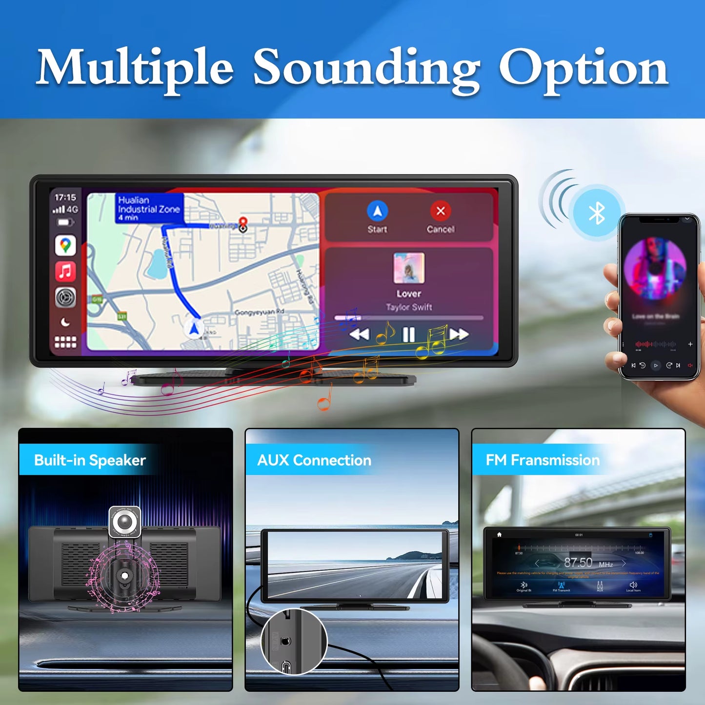 Carplay Screen for Car, 10" Portable Wireless Carplay&Android Auto, Ar Stereo Audio Receivers for Car GPS Navigation Mirror Link