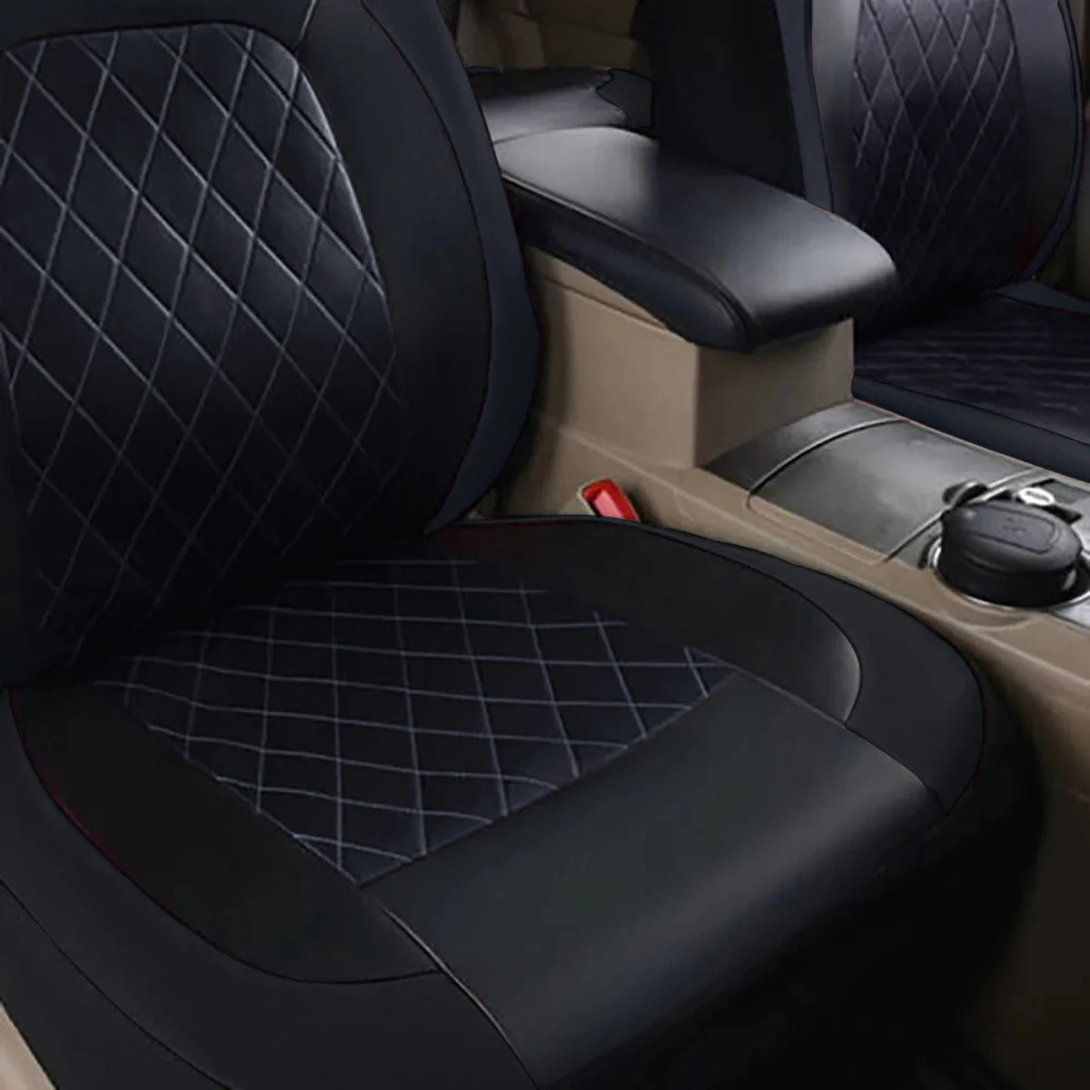 All-Season Quilted PU Leather Car Seat Covers - Full Surround Protection, Waterproof, Universal Fit for Sedans, SUVs, and Pickup Trucks