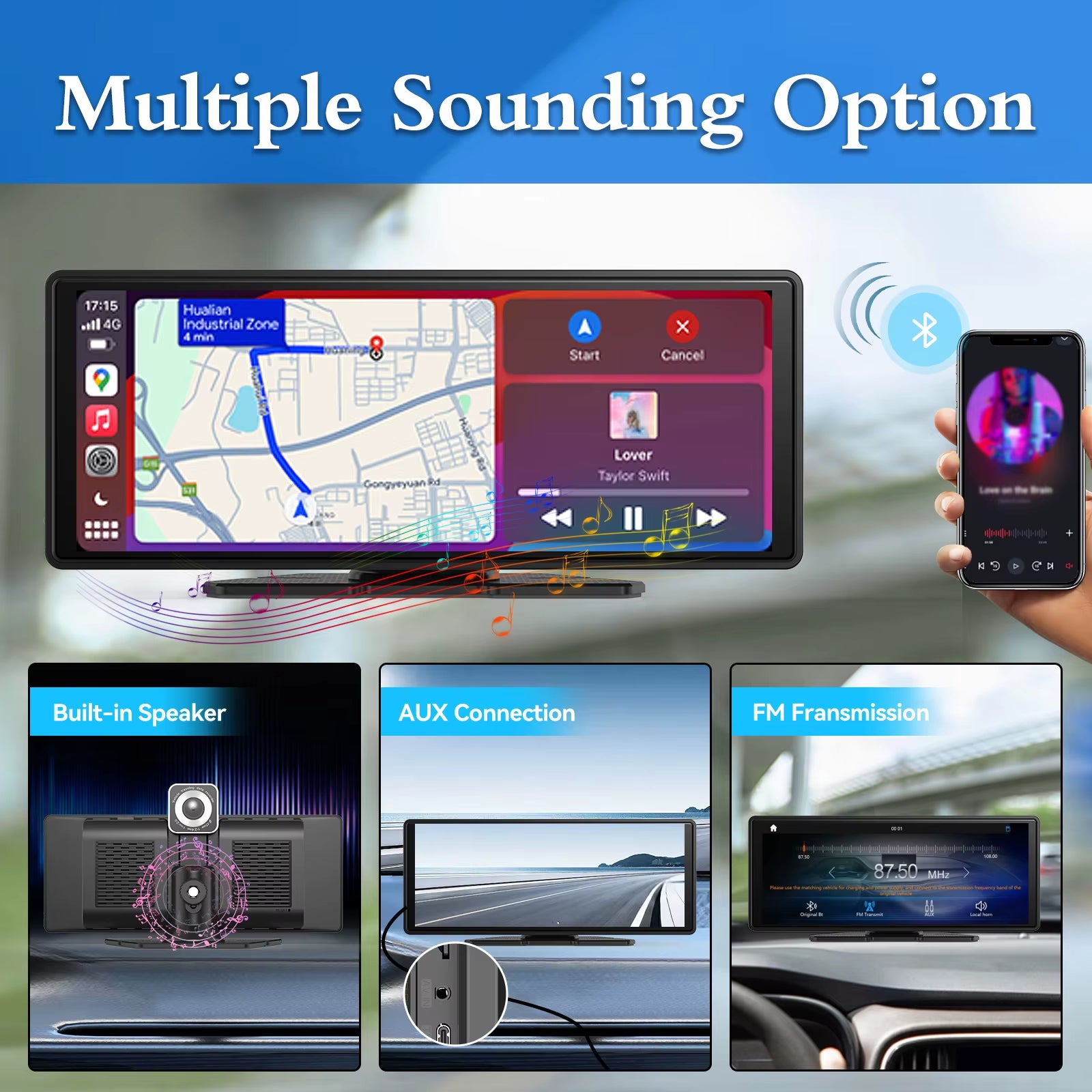 Carplay Screen for Car, 10" Portable Wireless Carplay&Android Auto, Ar Stereo Audio Receivers for Car GPS Navigation Mirror Link