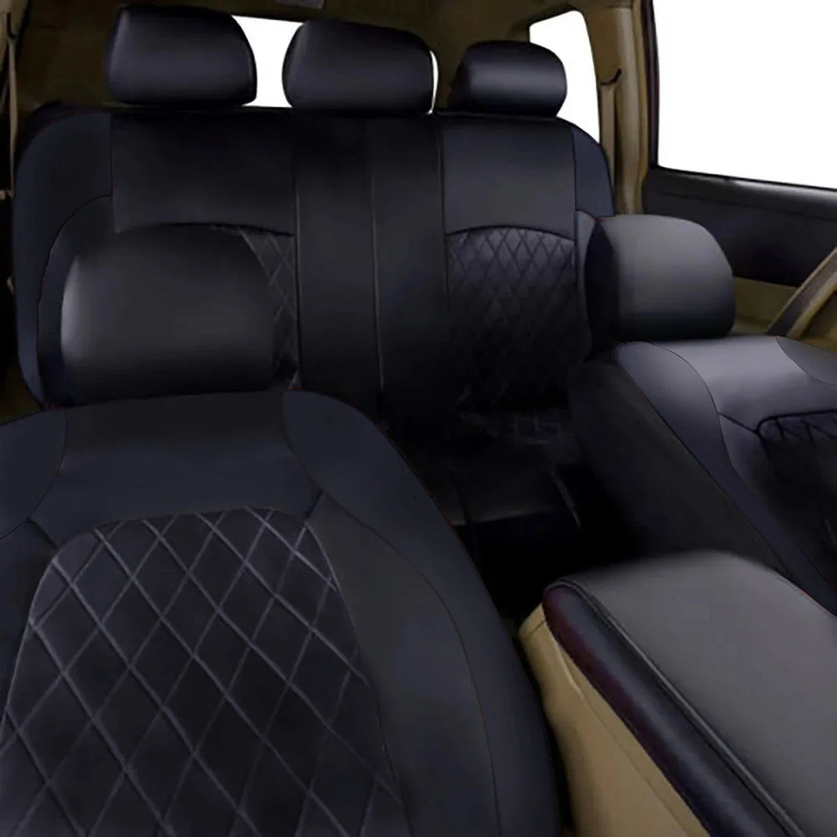All-Season Quilted PU Leather Car Seat Covers - Full Surround Protection, Waterproof, Universal Fit for Sedans, SUVs, and Pickup Trucks