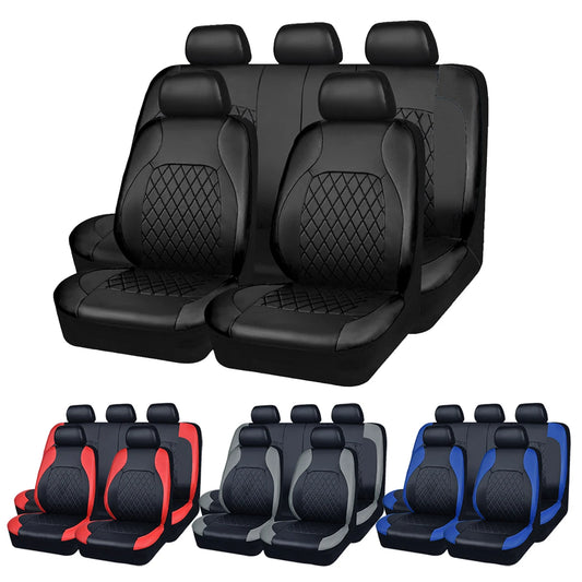 All-Season Quilted PU Leather Car Seat Covers - Full Surround Protection, Waterproof, Universal Fit for Sedans, SUVs, and Pickup Trucks