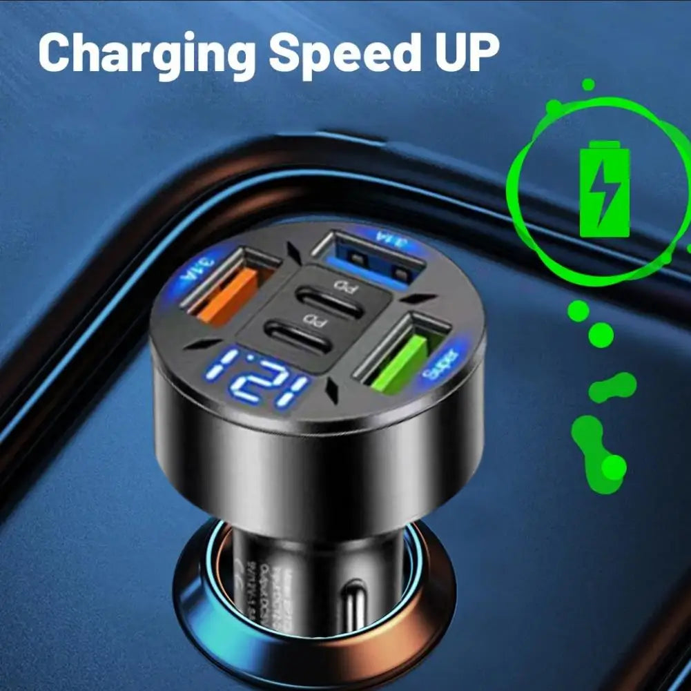 250W 5-Port Fast Charging Car Charger with PD and QC3.0 USB-C Adapter for iPhone