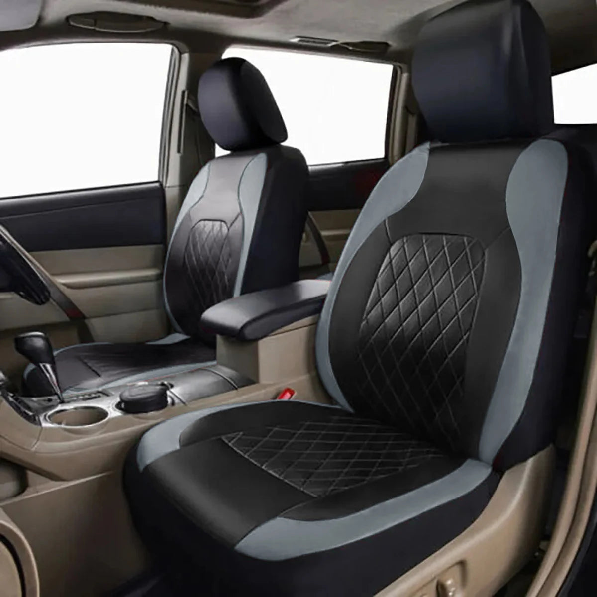 All-Season Quilted PU Leather Car Seat Covers - Full Surround Protection, Waterproof, Universal Fit for Sedans, SUVs, and Pickup Trucks