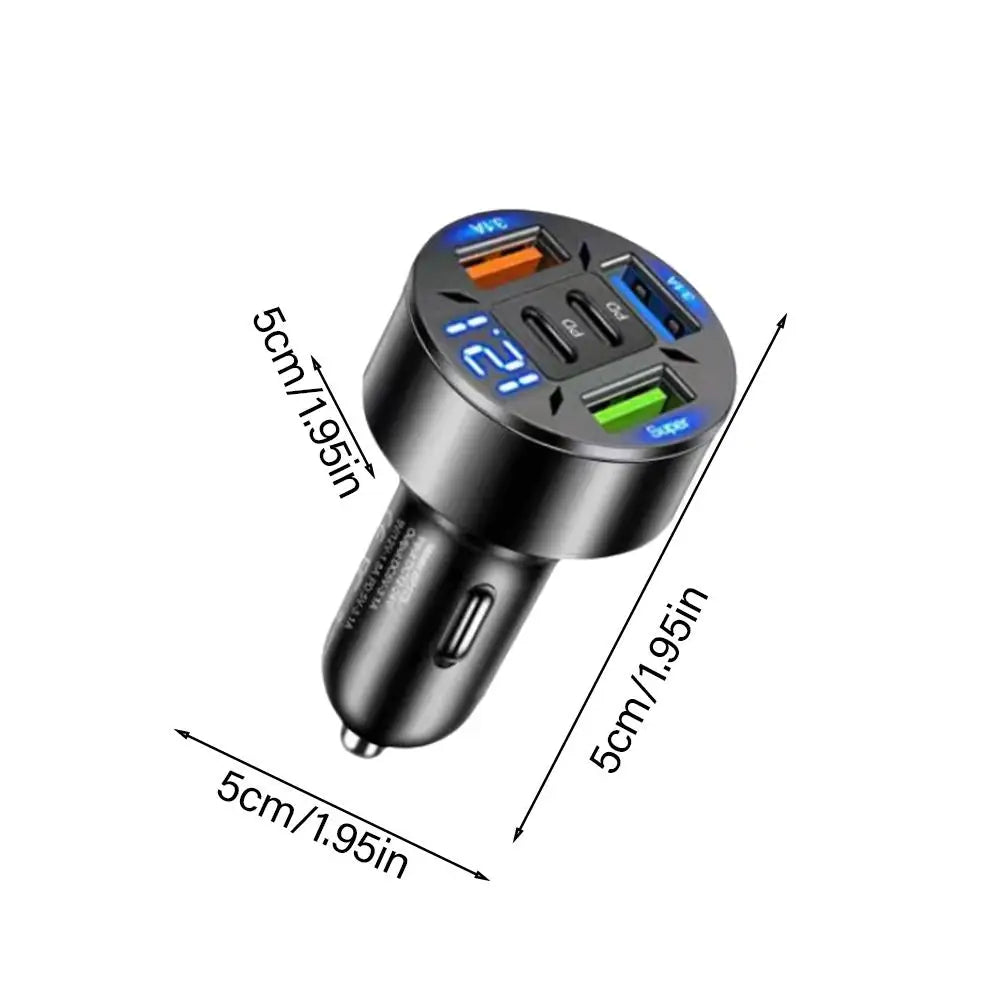 250W 5-Port Fast Charging Car Charger with PD and QC3.0 USB-C Adapter for iPhone