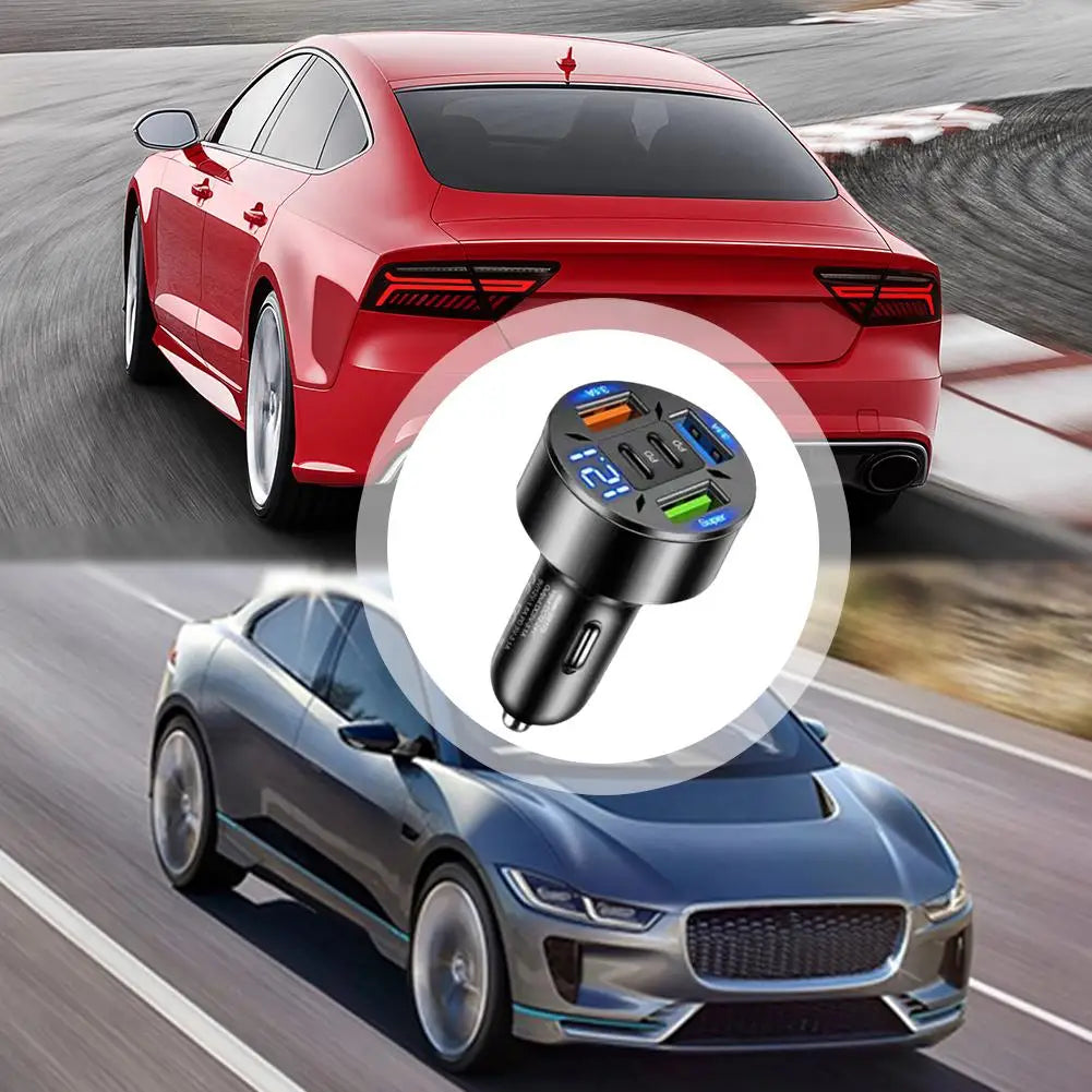 250W 5-Port Fast Charging Car Charger with PD and QC3.0 USB-C Adapter for iPhone