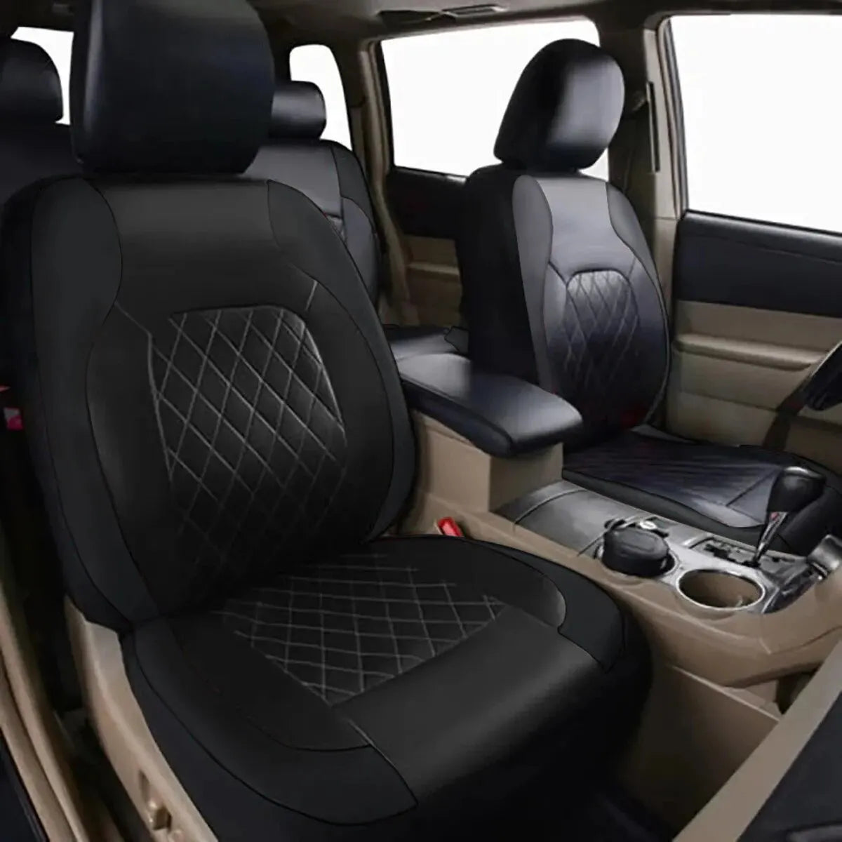 All-Season Quilted PU Leather Car Seat Covers - Full Surround Protection, Waterproof, Universal Fit for Sedans, SUVs, and Pickup Trucks