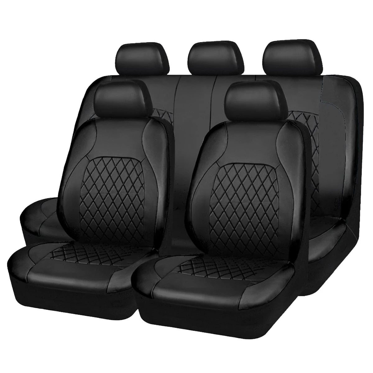 All-Season Quilted PU Leather Car Seat Covers - Full Surround Protection, Waterproof, Universal Fit for Sedans, SUVs, and Pickup Trucks